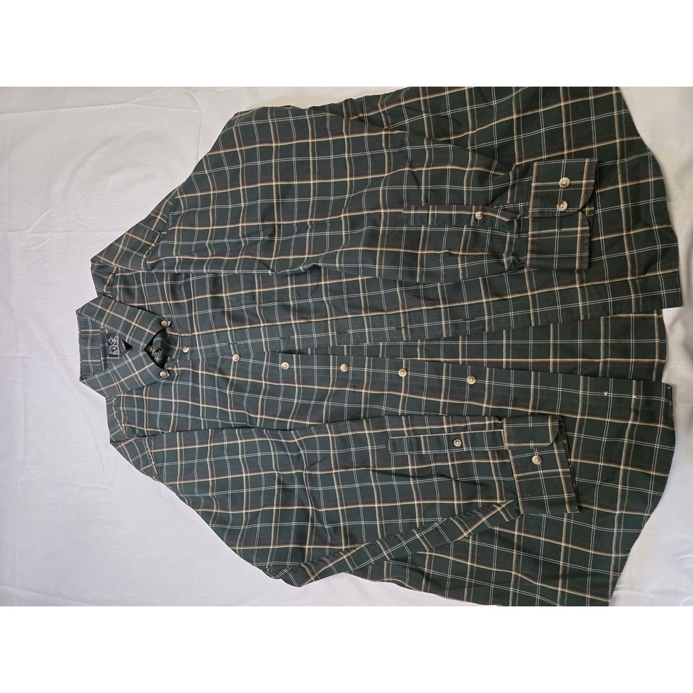 Jos A Bank Shirt Mens Large Green Plaid Travelers Collection Button Down Cotton